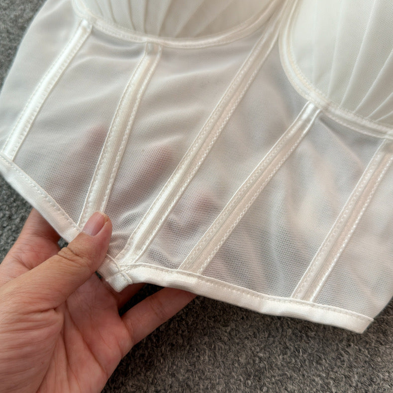 Chic Pleated Mesh Bustier Top